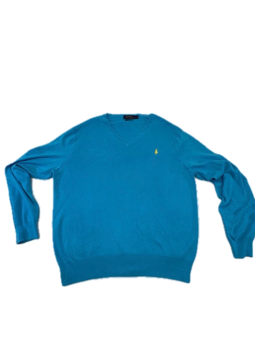 Polo Ralph Lauren Blue V Neck Pima Cotton Knit Sweater Mens Large L